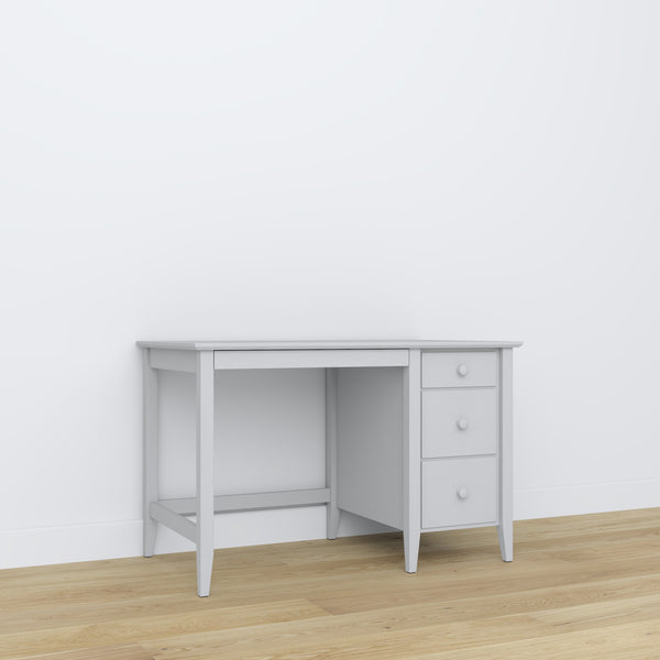 Desk 3S grey – wooden, compact tabletop, front view, Nizio