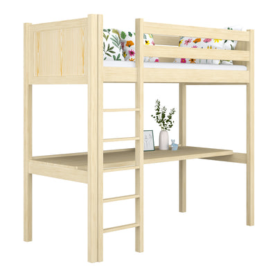Clear Pine Wooden Loft Bed with Desk – Children’s Room, Scandi Nizio