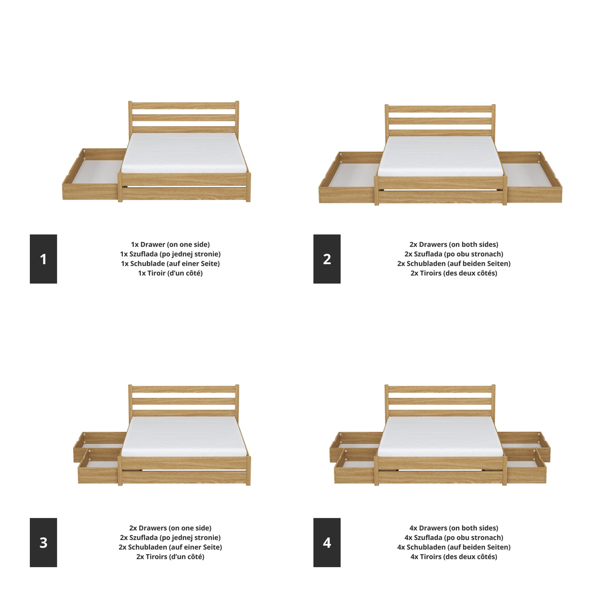 Double bed natural oak with drawer in bedroom – Scandinavian arrangement