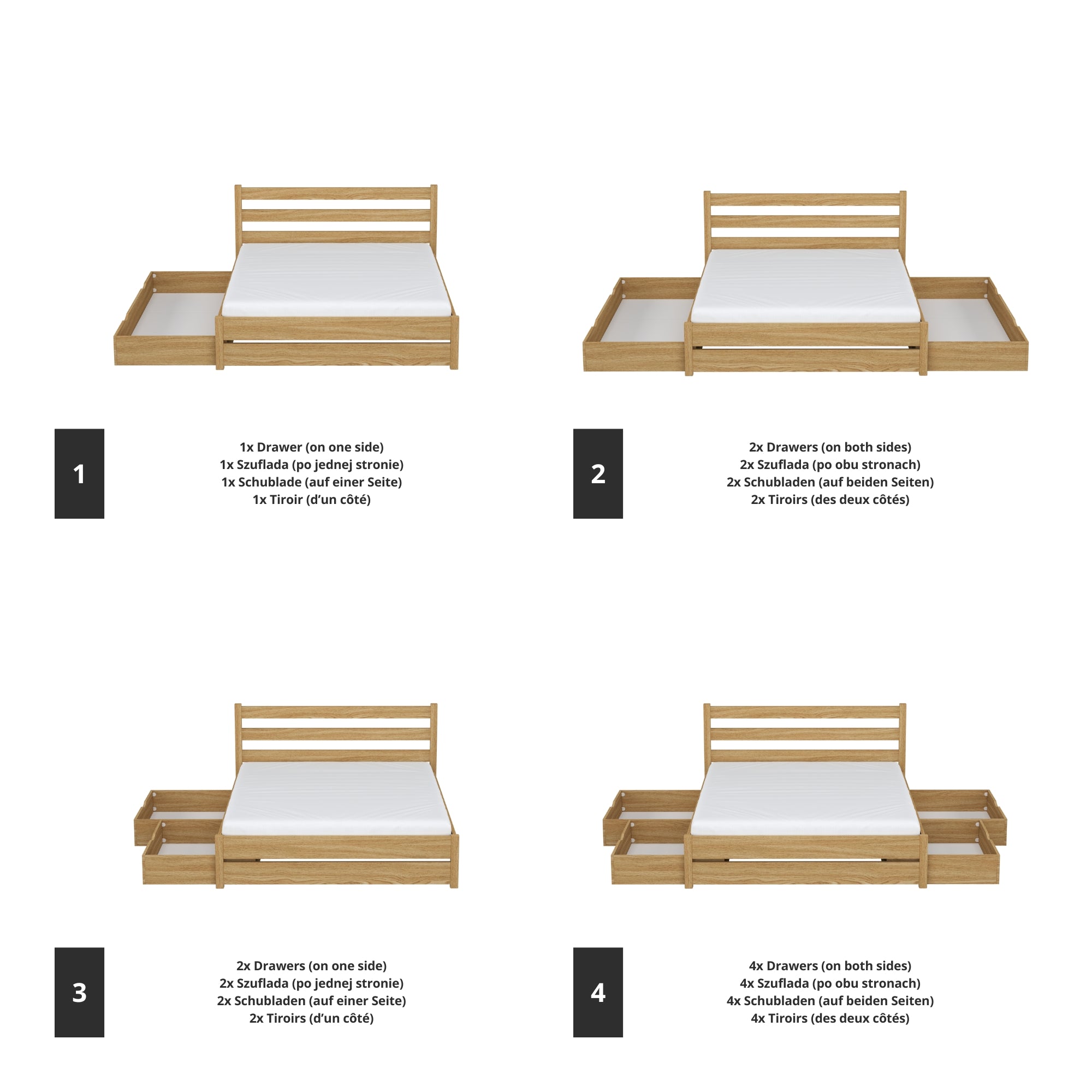 Double bed natural oak with drawer in bedroom – Scandinavian arrangement