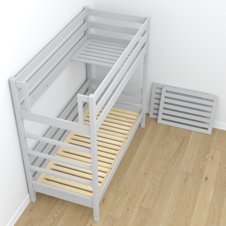 Grey Wooden Bunk Bed with Drawer – Scandinavian Design, Nizio