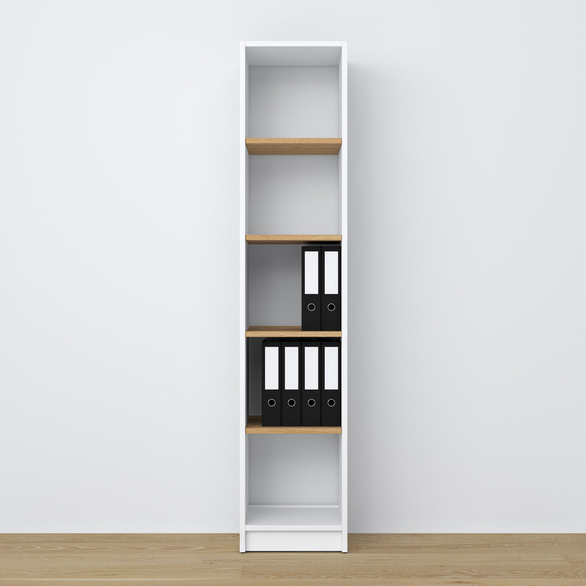 Bookcase white-oak made of wood – side view, depth and profile