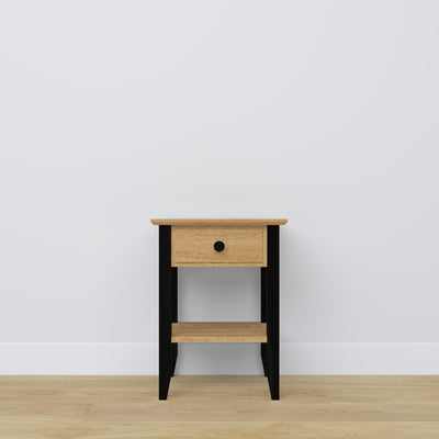 Bedside table with drawer N01 oak natural oak with black – bedroom, Scandinavian style