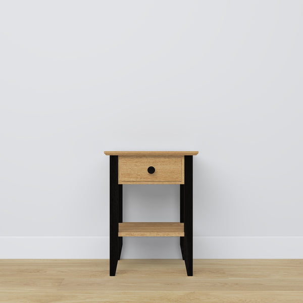 Bedside table with drawer N01 oak natural oak with black – bedroom, Scandinavian style