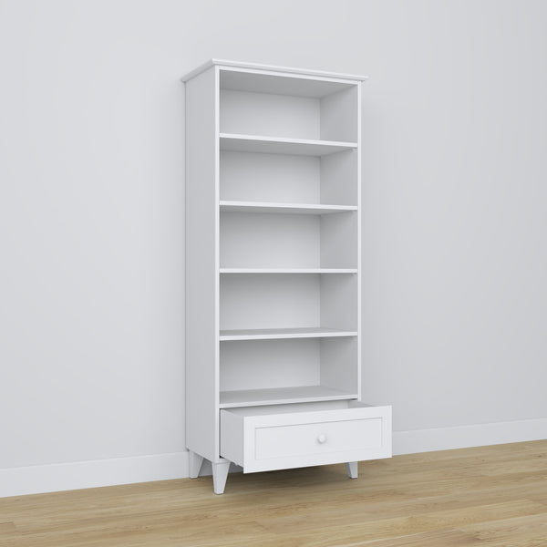Bookcase 1S 80 white – wooden, full height, front view, Nizio