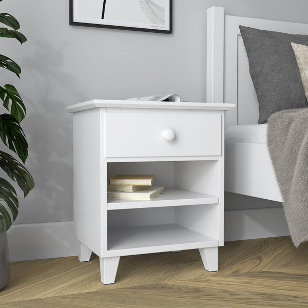 Bedside table N02 white – wooden, front view, Nizio Home