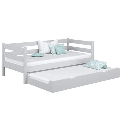 Wooden sofa bed with mattress drawer grey – child’s room, scandi