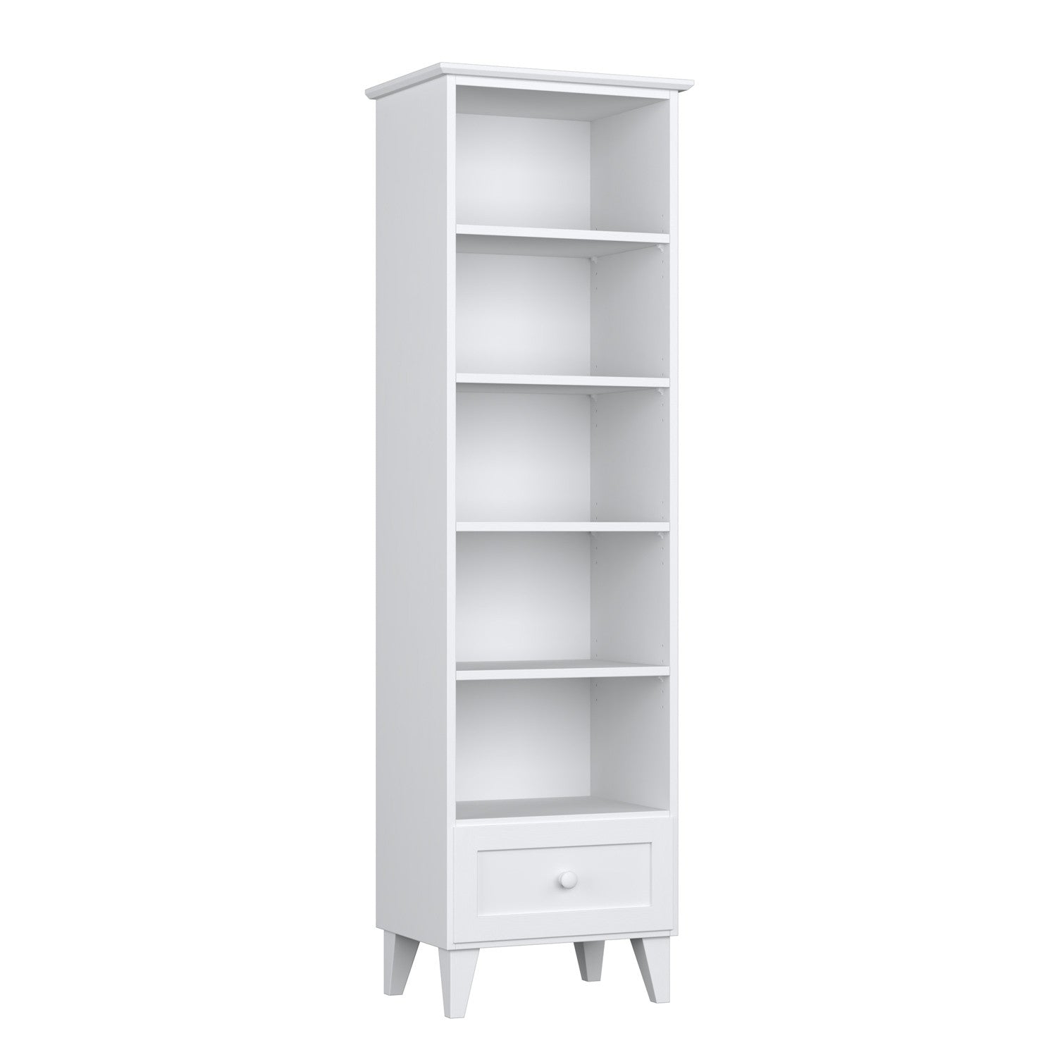 Bookcase 1S 57 white made of wood – side view, depth and profile
