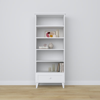 Bookcase with drawer wooden white 80 cm – living room and office, Scandinavian style