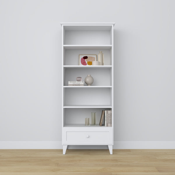 Bookcase with drawer wooden white 80 cm – living room and office, Scandinavian style