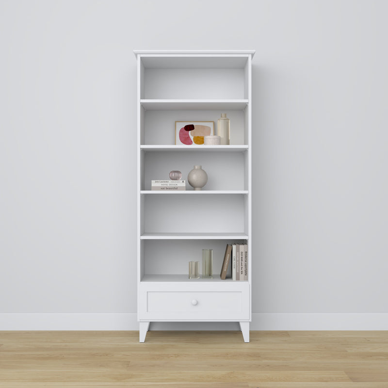 Bookcase with drawer wooden white 80 cm – living room and office, Scandinavian style