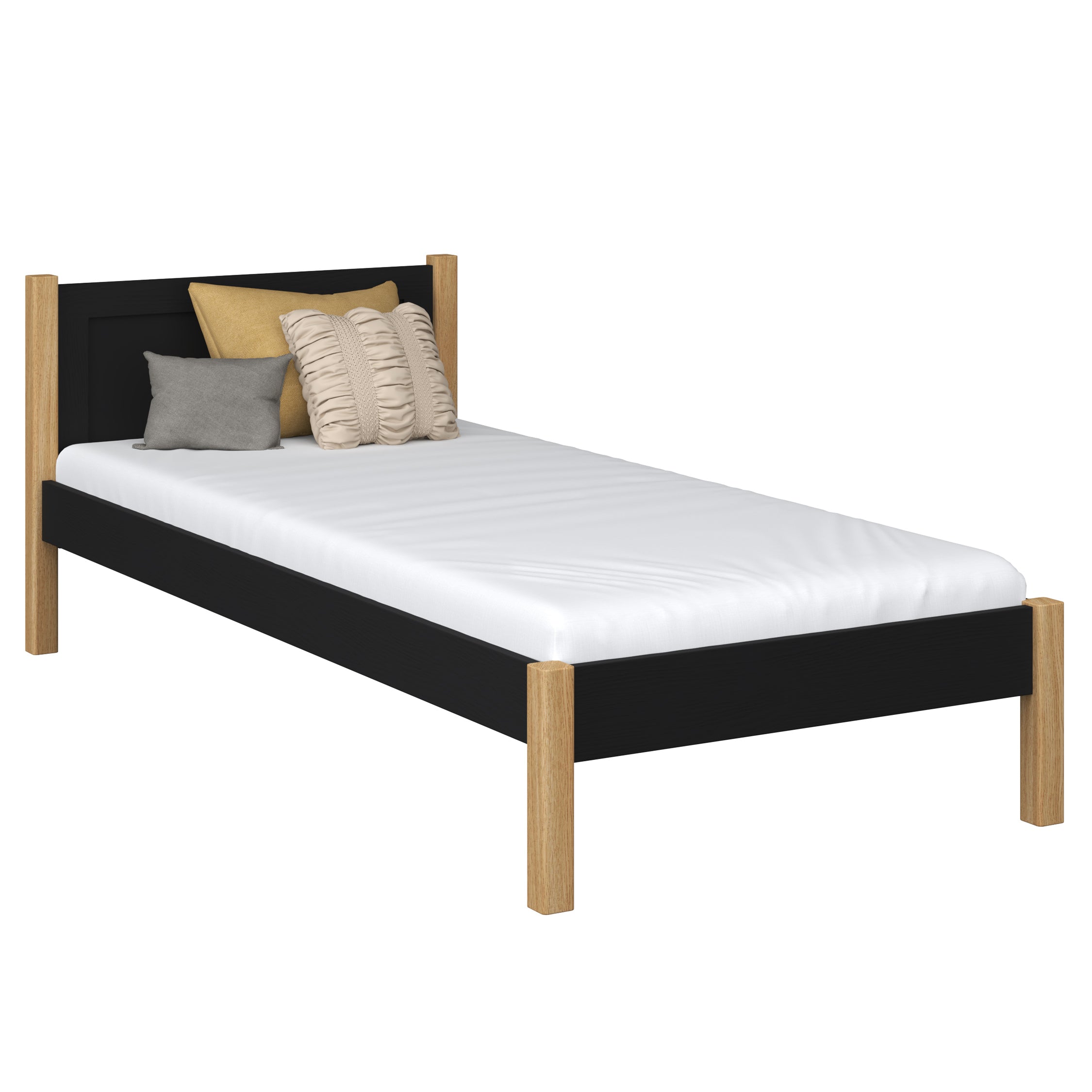 Single wooden bed black-oak – children’s room, solid wood, scandi style