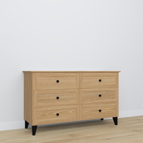 Chest of drawers 6S natural oak with black – oak, closed drawers, front view, Nizio