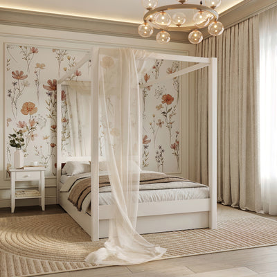 Single bed with canopy and drawer N01 wooden in custom RAL/NCS color – solid wood, Nizio