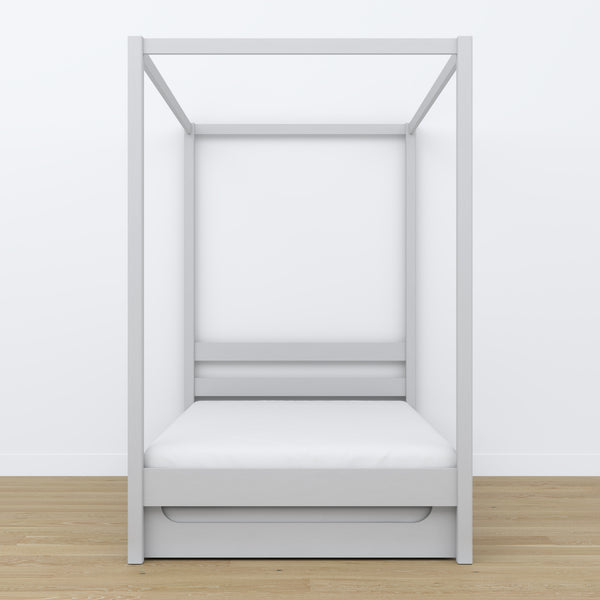Bed grey with canopy – drawer for an extra mattress, wooden