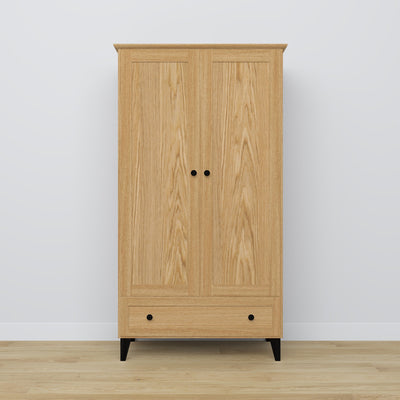 2-door wardrobe with drawer oak natural oak with black – bedroom, Scandinavian style