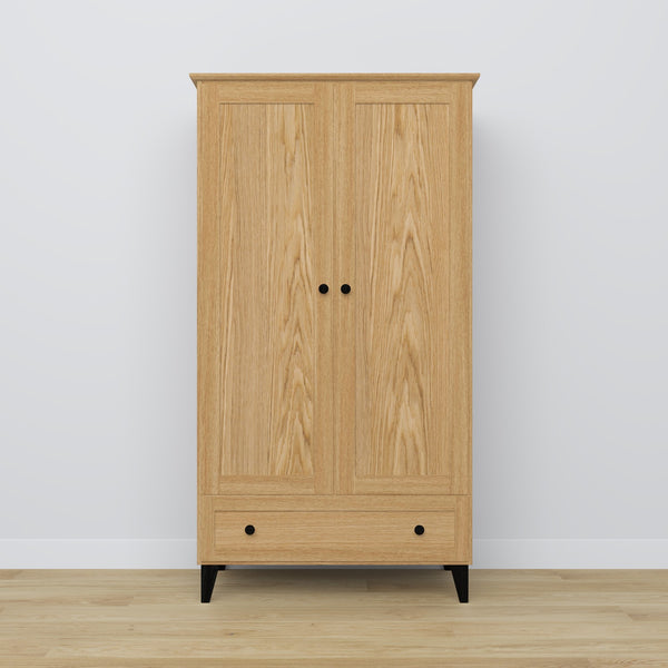 2-door wardrobe with drawer oak natural oak with black – bedroom, Scandinavian style