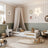 Low Bed White in Bedroom – Scandinavian Arrangement, Wooden