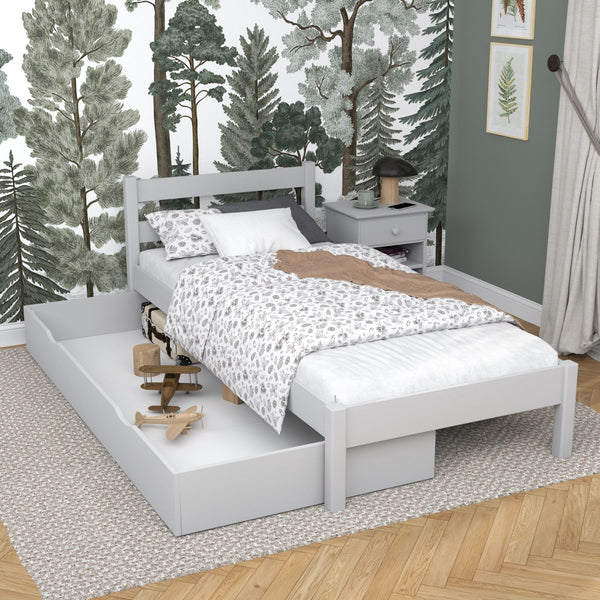 Single bed with drawer wooden grey – children’s room, scandi style
