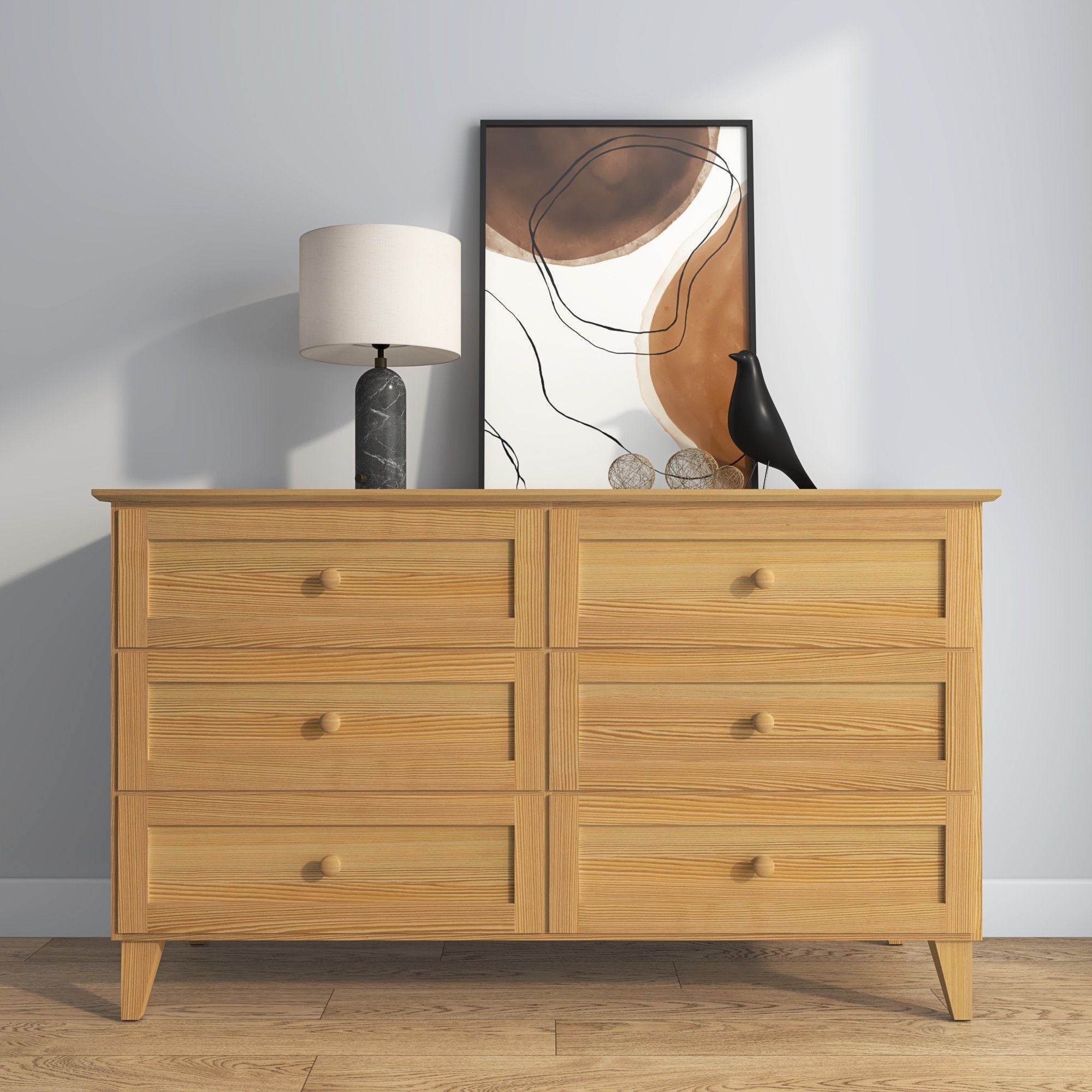 Chest of drawers 6S natural pine wood – side view, depth and profile