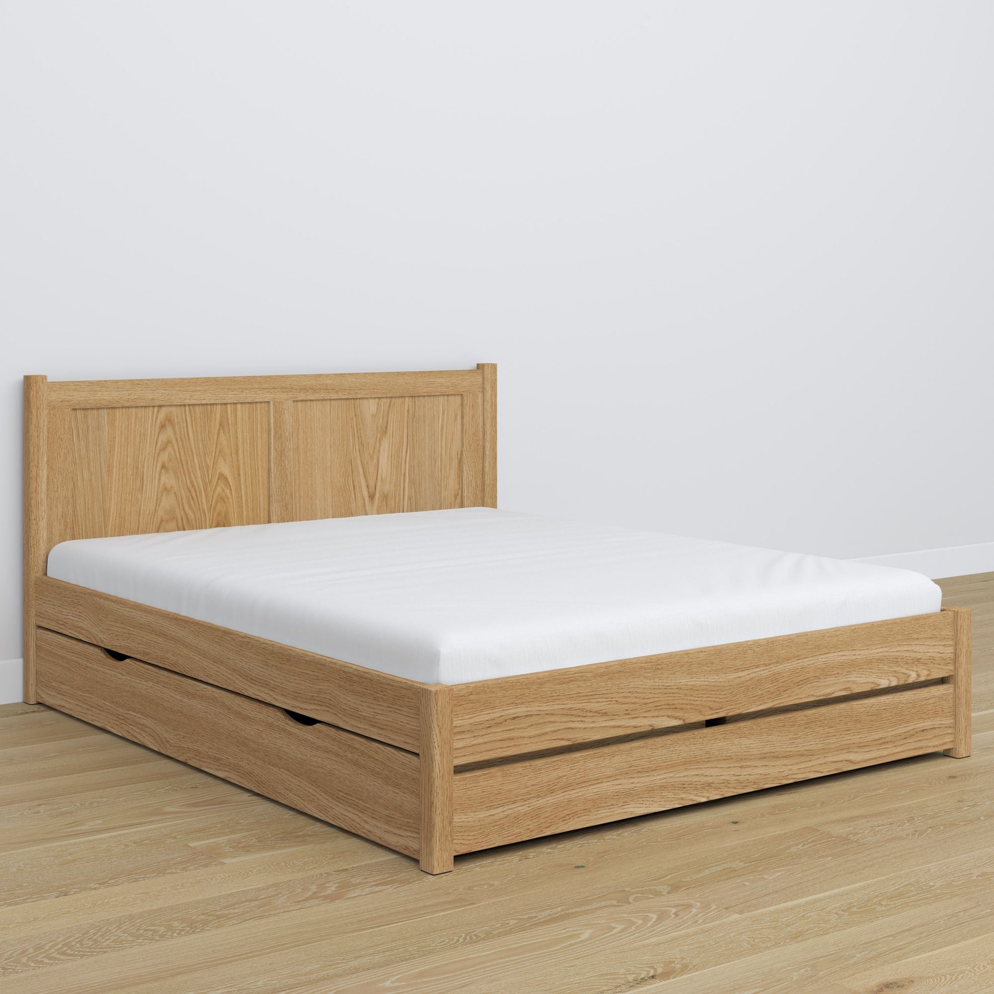 Oak double bed with drawer natural oak – capacity and functionality