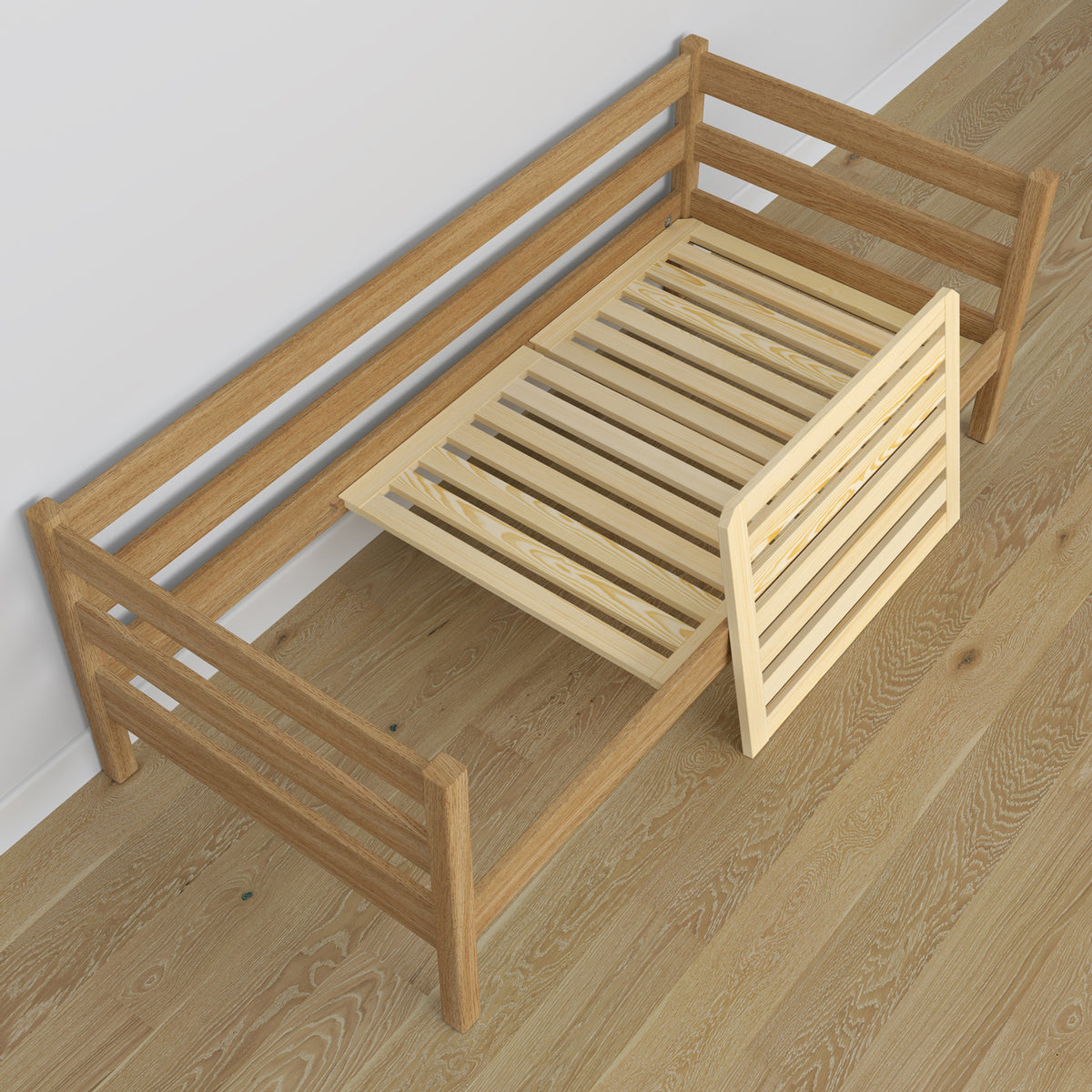 Sofa bed oak natural oak – view from the headboard, children’s room