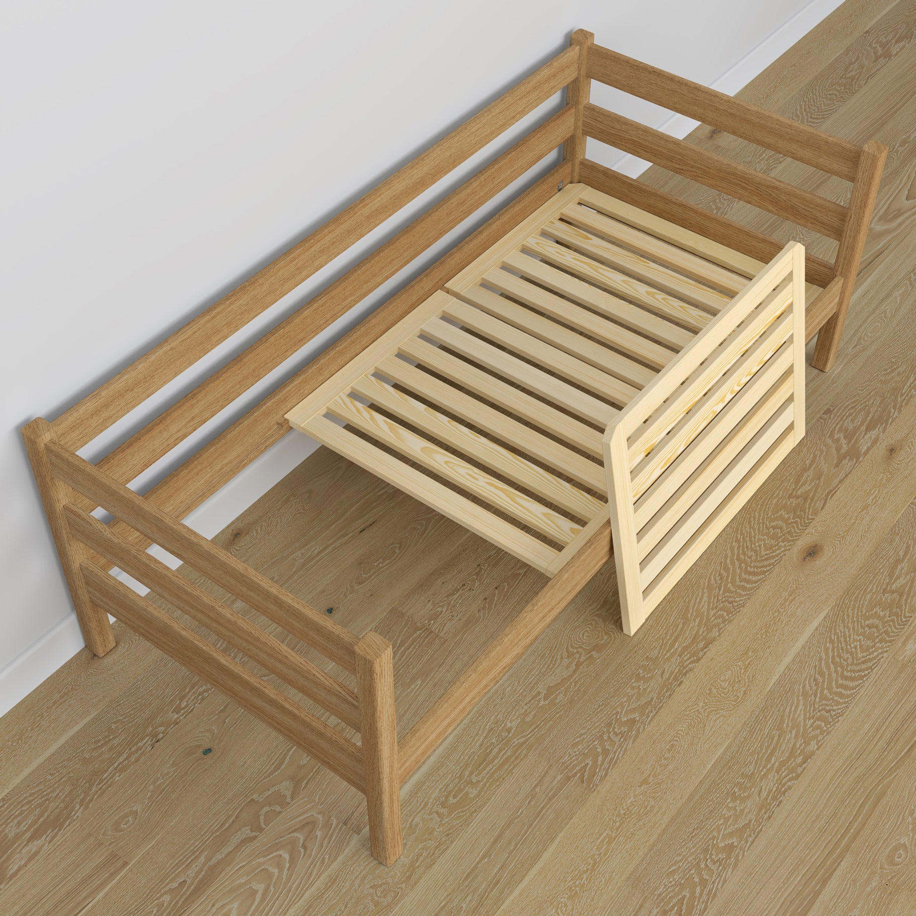 Sofa bed oak natural oak – view from the headboard, children’s room