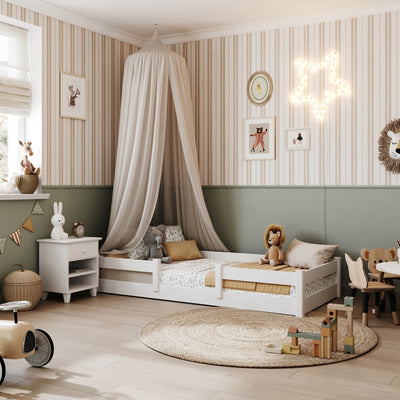 Low Bed Wooden White – Bedroom, Solid Wood, Scandinavian Style, Nizio