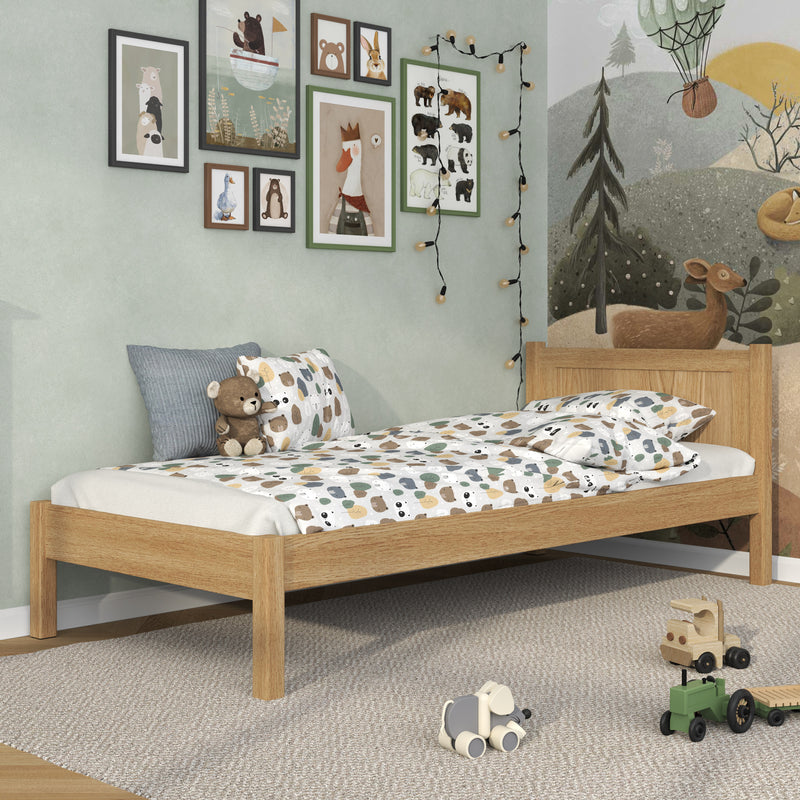 Single oak bed natural oak – children’s room, solid wood, scandi style