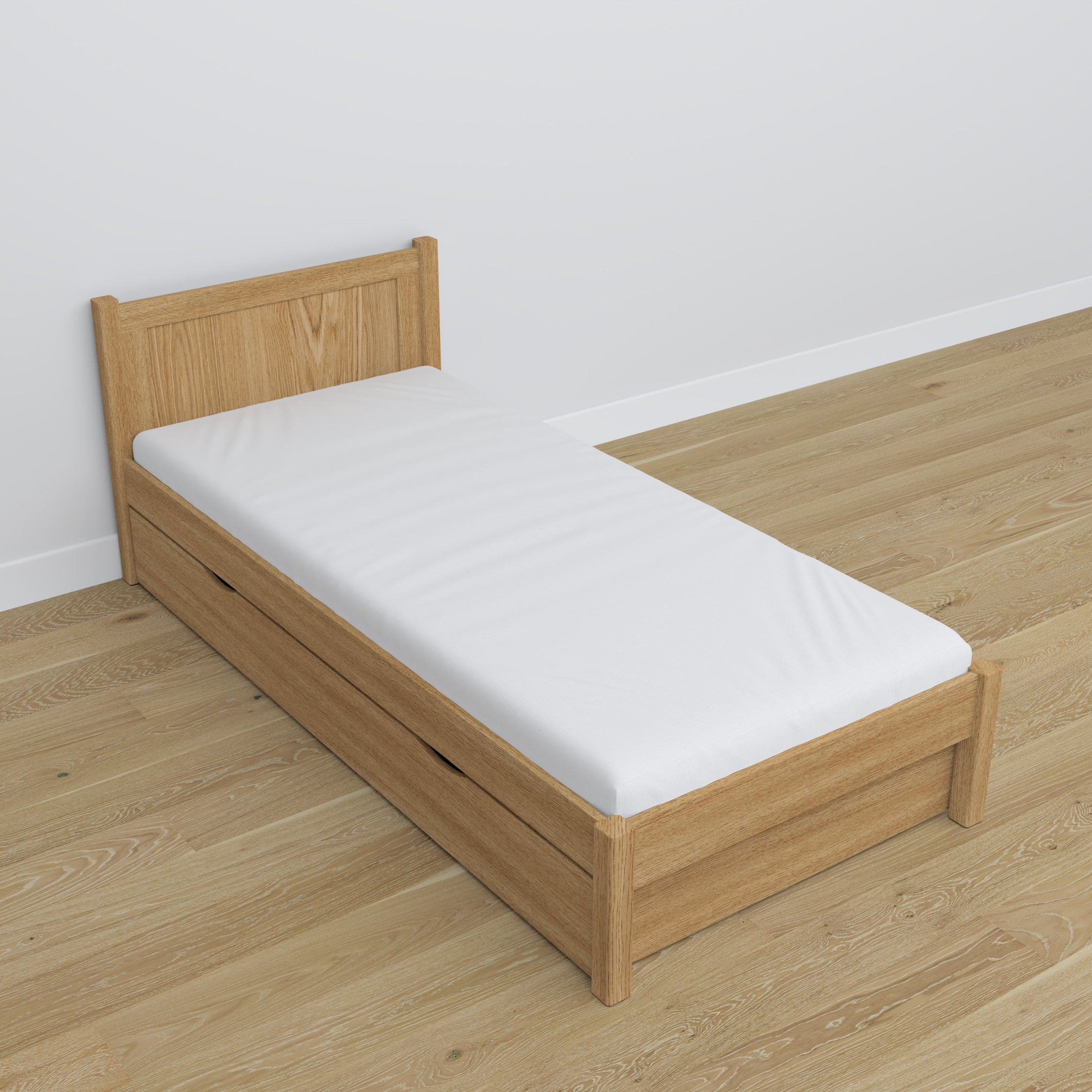 Oak bed with drawer natural oak – dimensions and diagram, Nizio Home