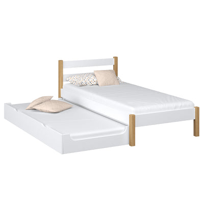 Wooden bed with mattress drawer white-oak – child’s room, scandi Nizio