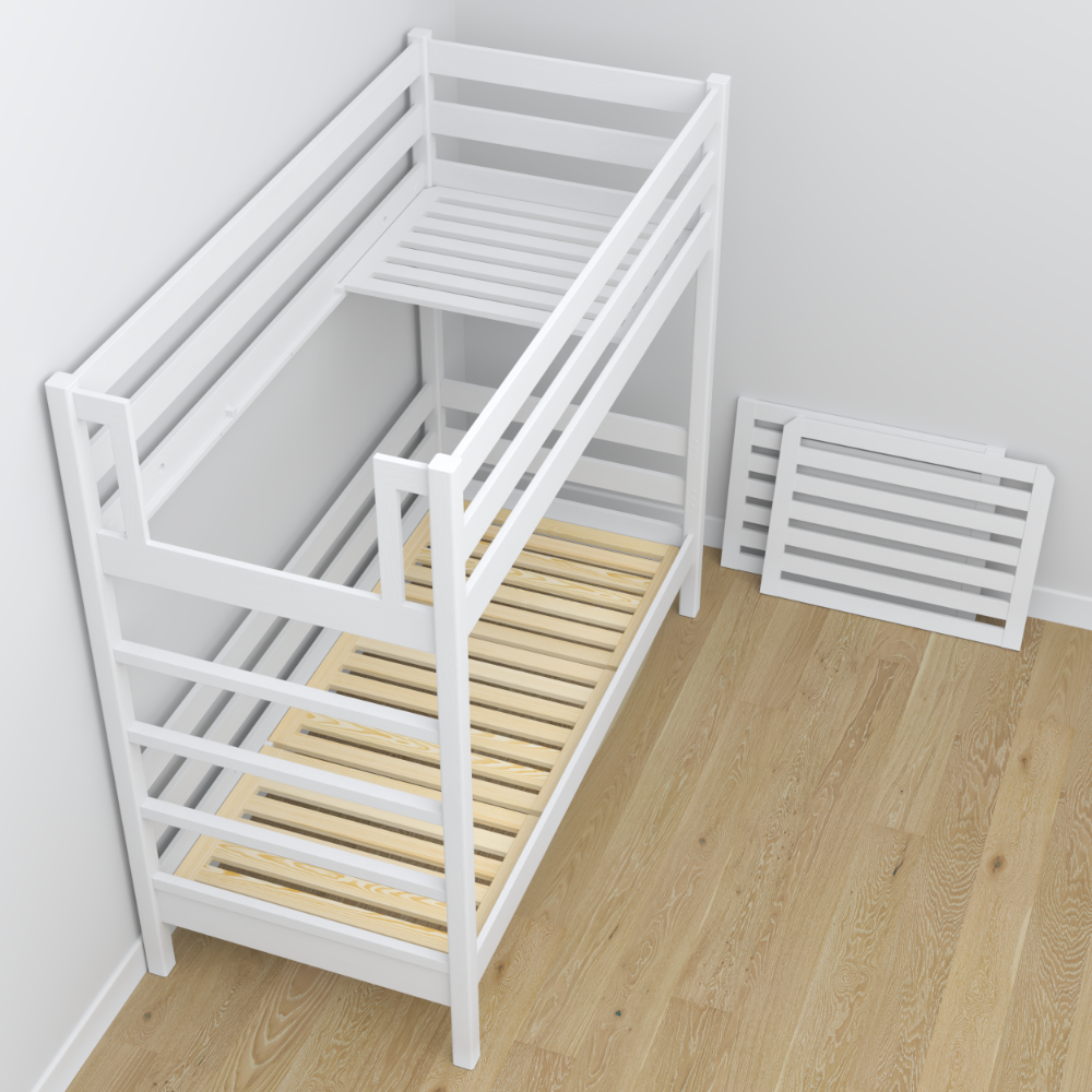 White Wooden Bunk Bed with Drawer – Scandinavian Design, Nizio