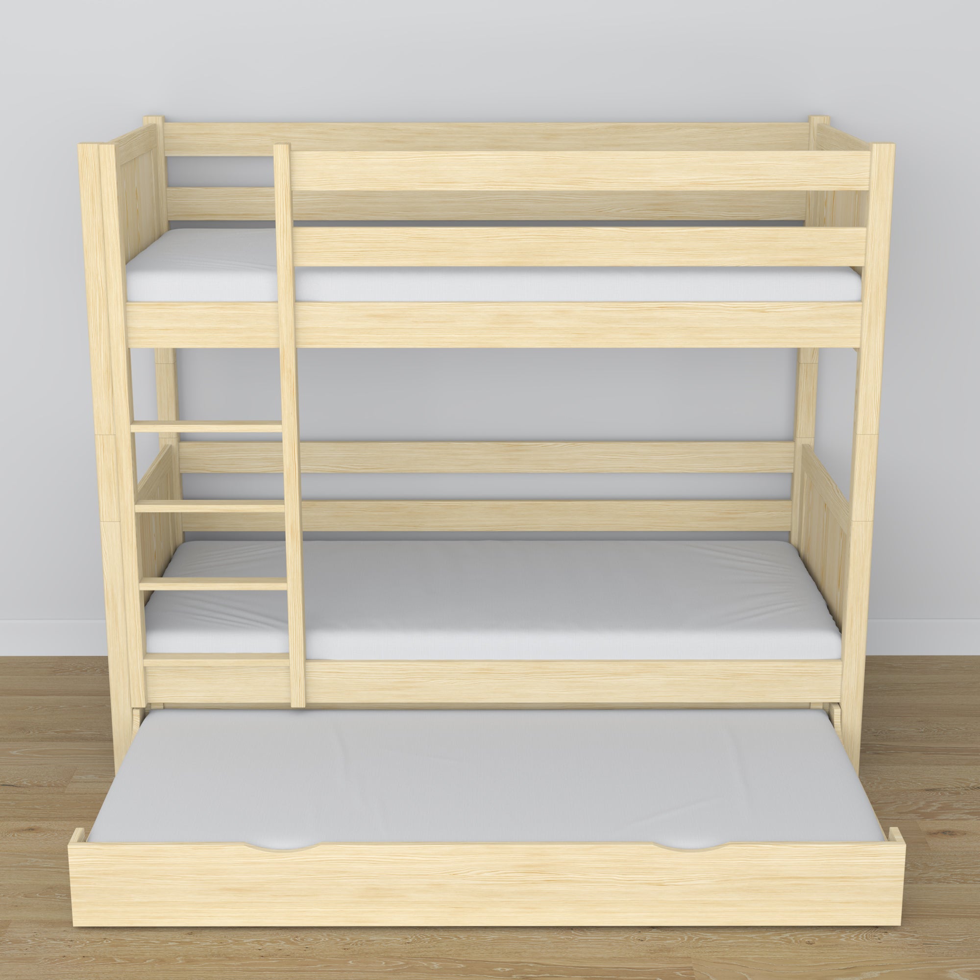 Bunk Bed with Mattress Drawer Clear Pine Wooden – Solid Wood, Scandi Style