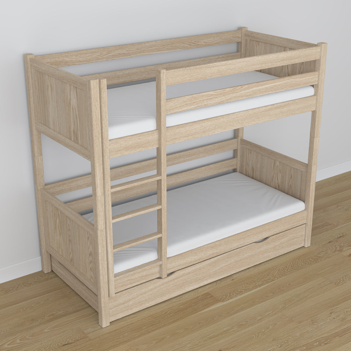 Bunk Bed with Mattress Drawer Bleached Oak Oak – Solid Wood, Scandi Style