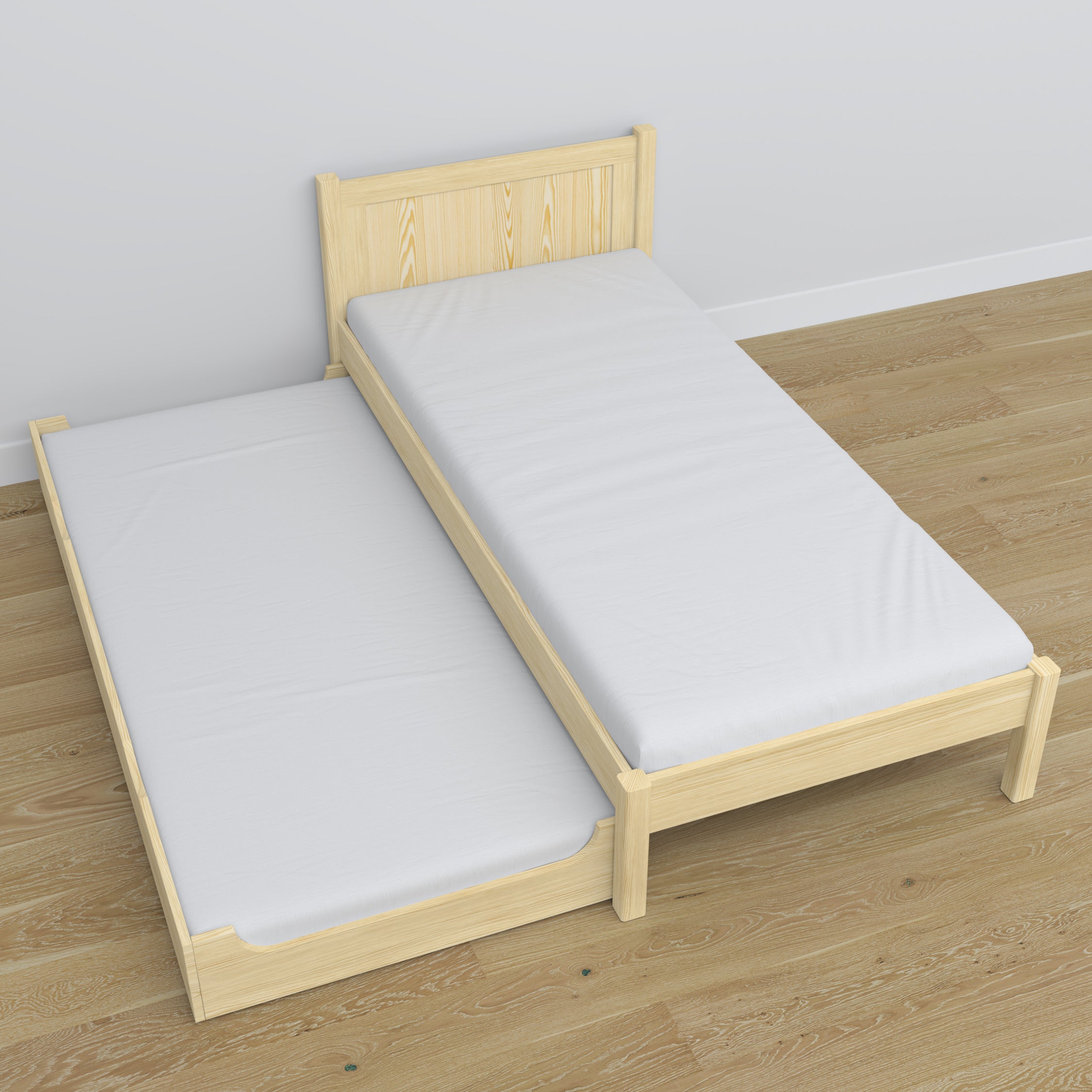 Bed with mattress drawer clear pine made of wood – dimensions, Nizio
