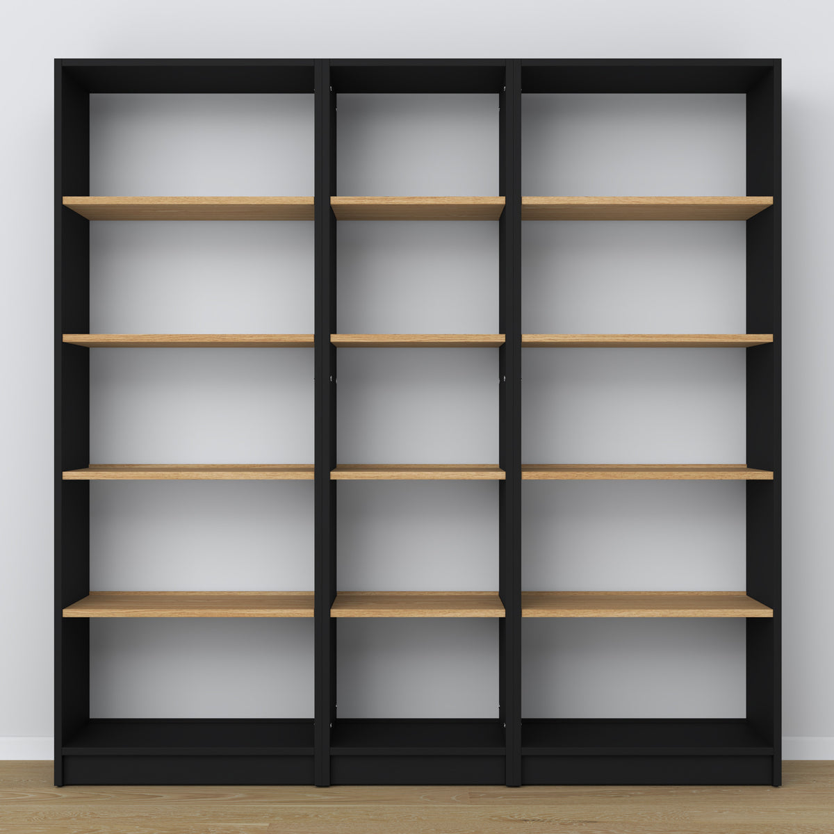 Bookcase wooden black-oak in the living room – Scandinavian arrangement, Nizio