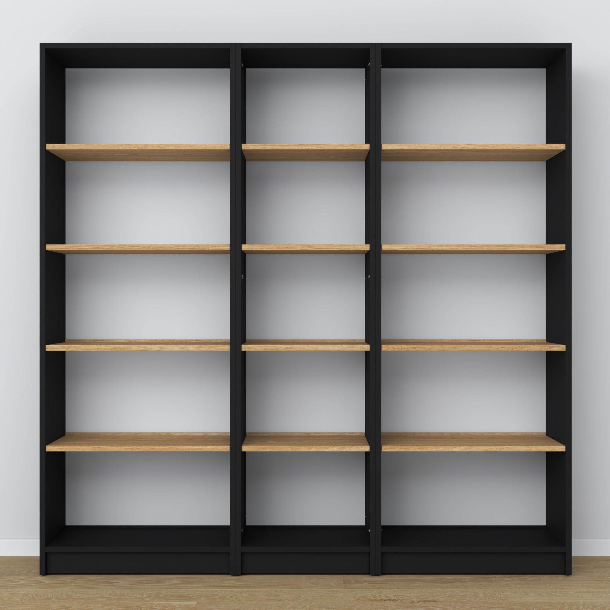 Bookcase wooden black-oak in the living room – Scandinavian arrangement, Nizio