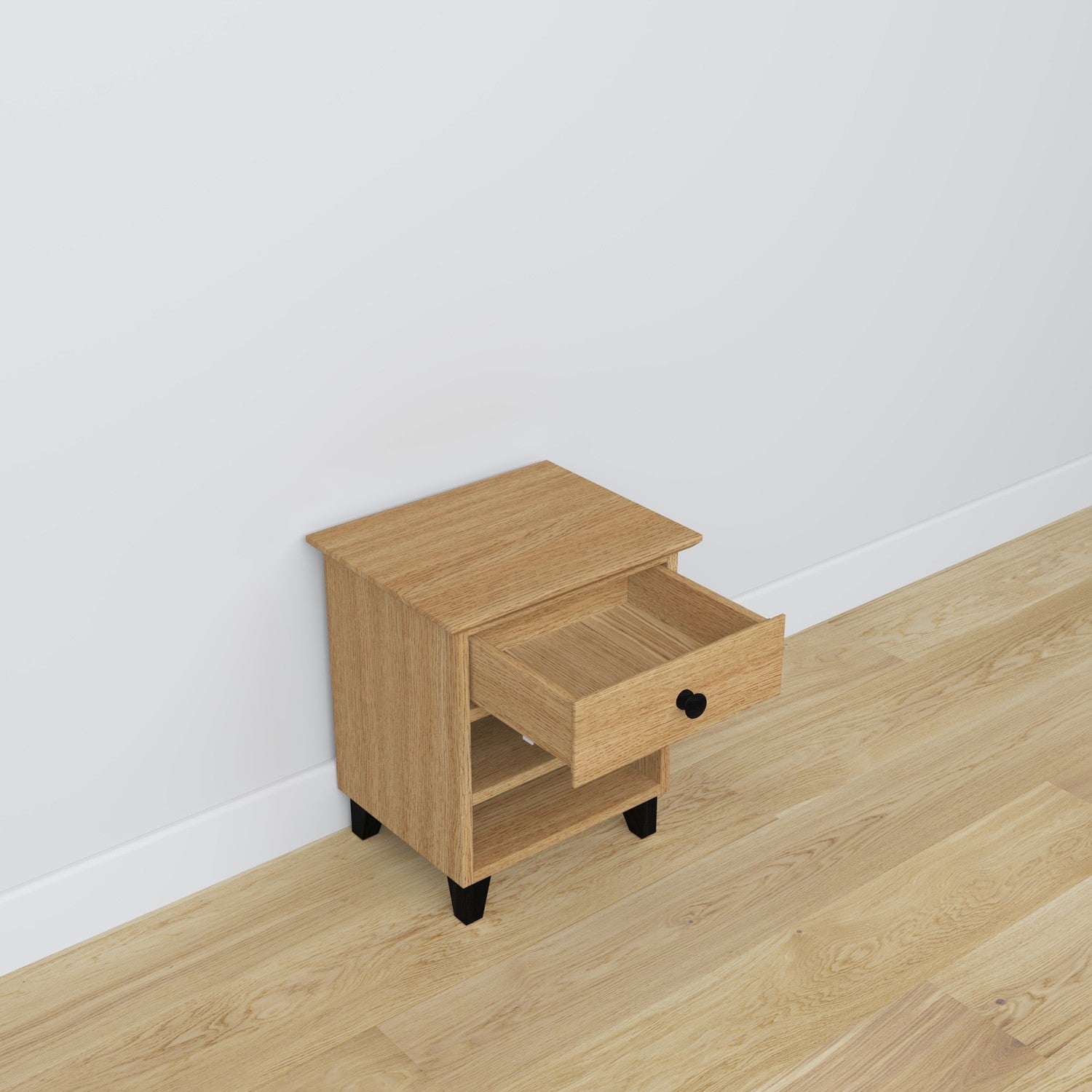 Bedside table N02 natural oak with black made of oak – side view, Nizio Home