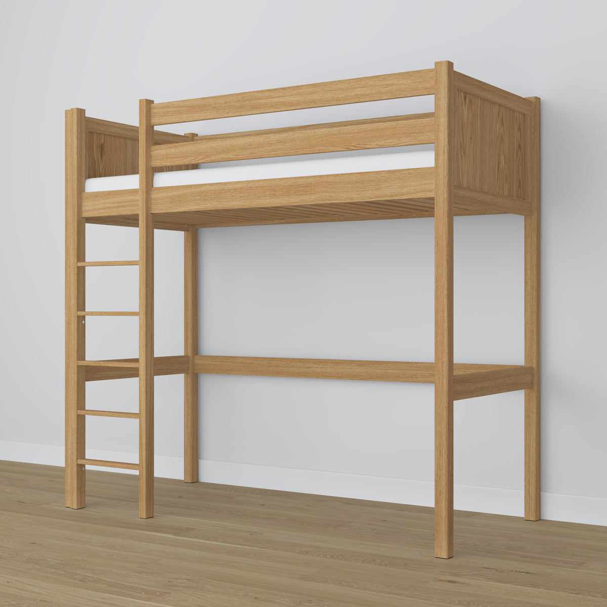 Loft bed natural oak in children’s room – scandi arrangement, oak
