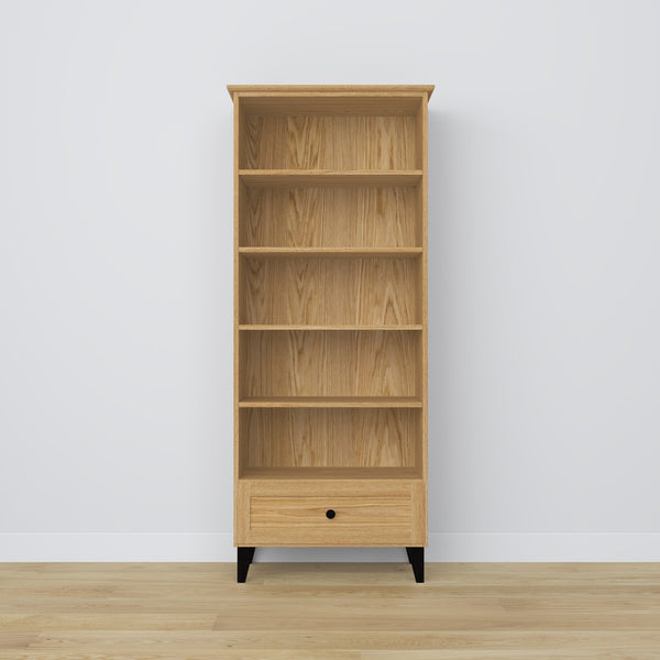 Bookcase with drawer oak natural oak with black 80 cm – living room and office, Scandinavian style