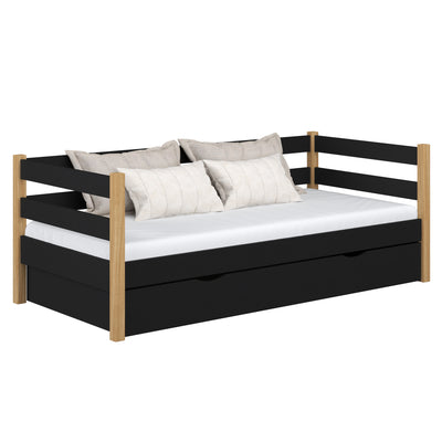 Wooden sofa bed with drawer black-oak – child’s room, scandi style Nizio