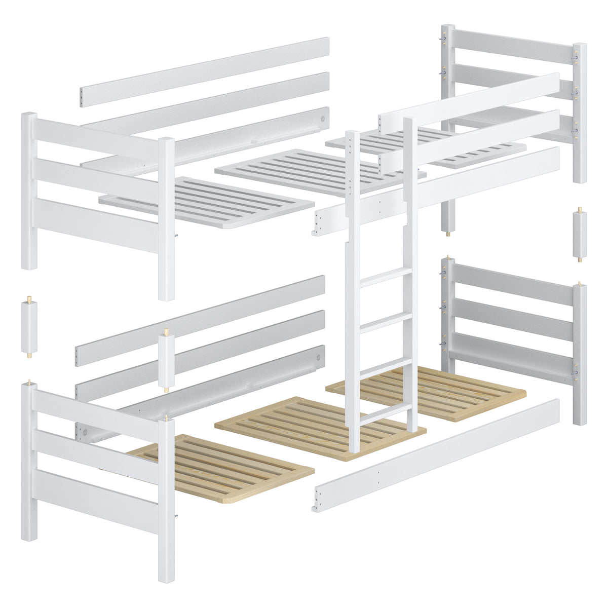 Clear Pine Wooden Bunk Bed with Mattress Drawer – Room Arrangement