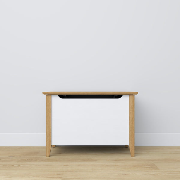 Chest wooden white with oak – storage and seating, Scandinavian style by Nizio