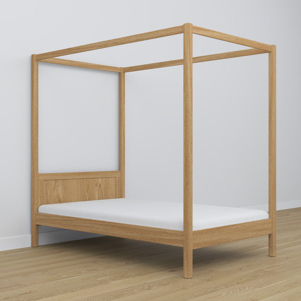 Natural Oak Canopy Bed – Decorative Oak Frame, Safe for Children