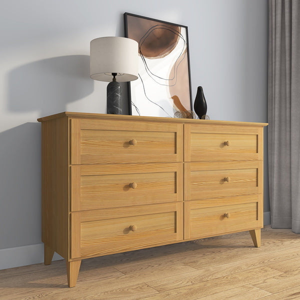 Chest of drawers 6S natural pine – pine, closed drawers, front view, Nizio