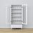 Display cabinet 1S wooden white – open doors, shelves and drawer inside