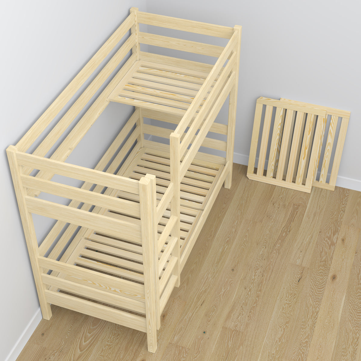Clear Pine Wooden Bunk Bed with Drawer – Scandi Children’s Room Arrangement