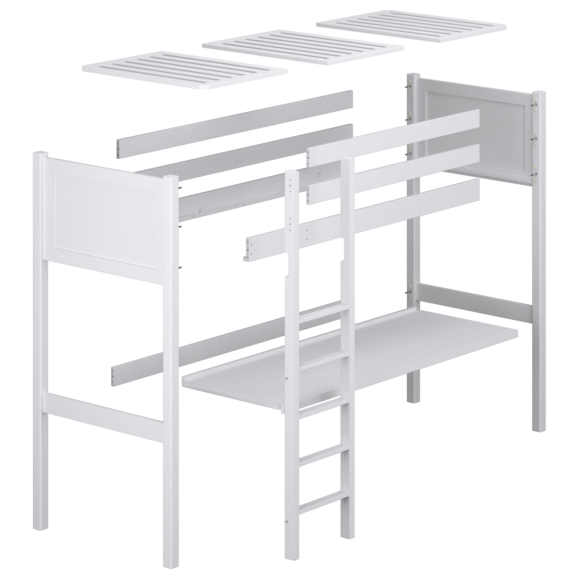 Loft bed with desk clear pine wooden – dimensions, Nizio Home