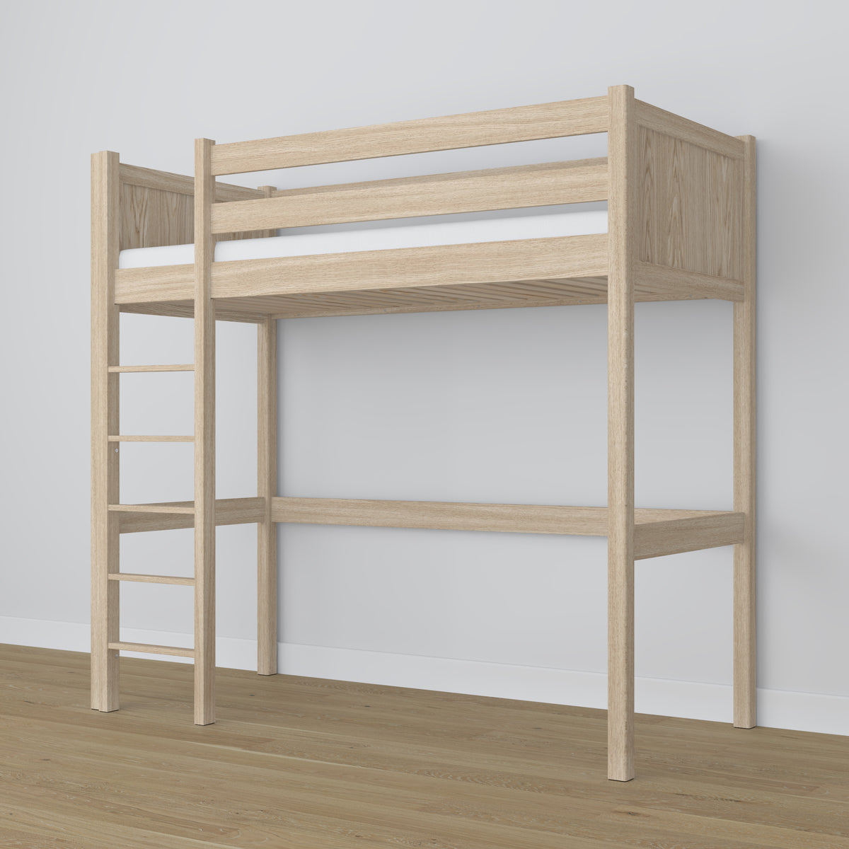 Bleached Oak Loft Bed – Free Space Under the Sleeping Area, Nizio
