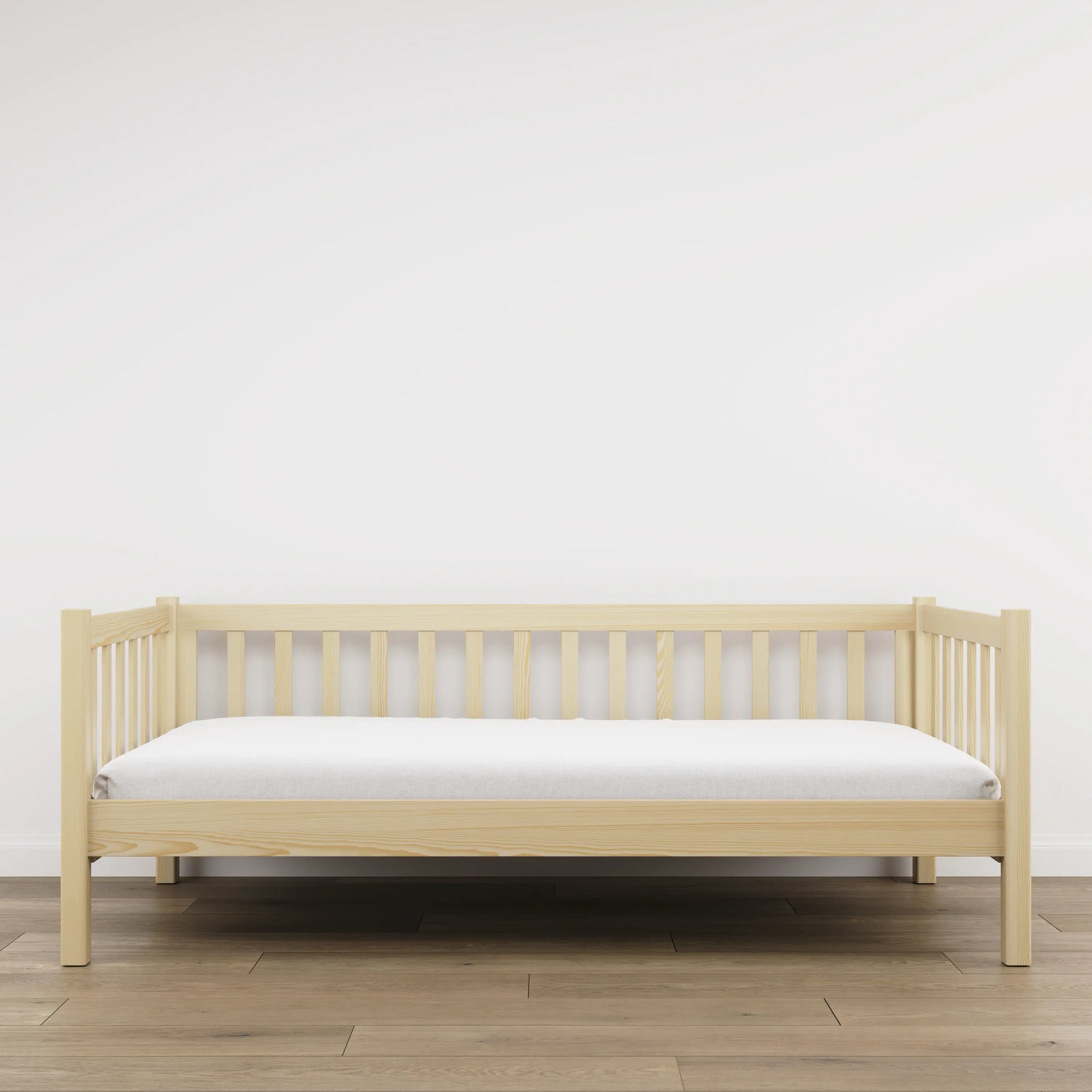 Sofa bed wooden clear pine – side view, shape and proportions of the furniture